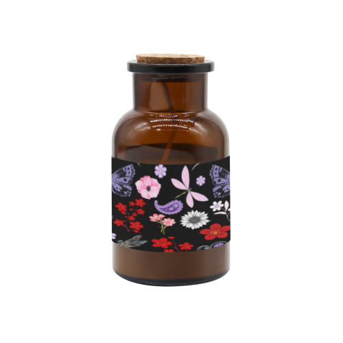 Black, Red, Pink, Purple, Dragonflies, Butterfly and Flowers Design Tawny Medicine Bottle Candle Cup (Rose Sandal)