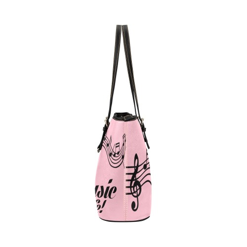 Music_Notes_ lt pink Leather Tote Bag/Small (Model 1651)