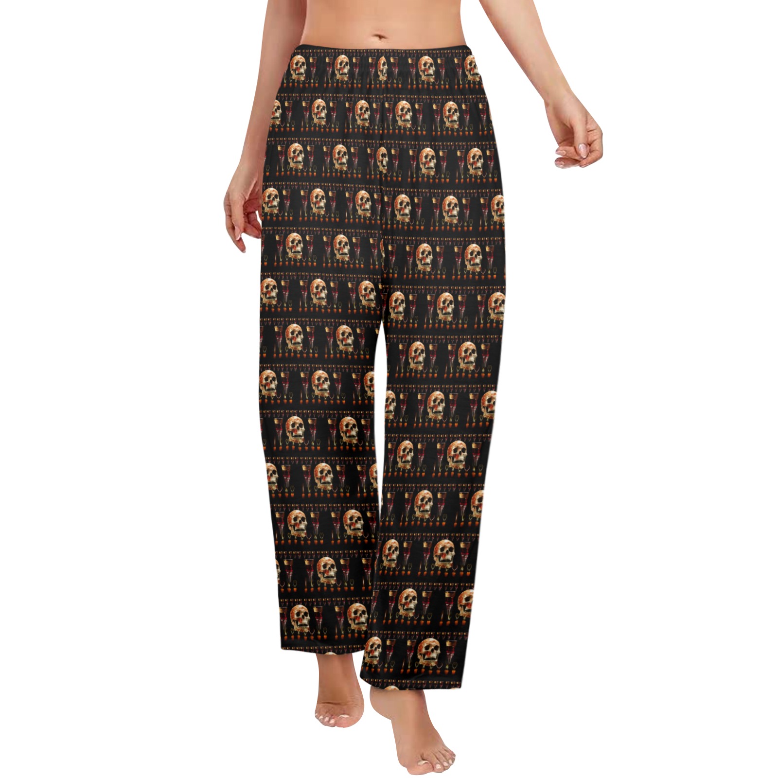 Gothic Skull Wine Candles Ritual Women's Pajama Trousers without Pockets