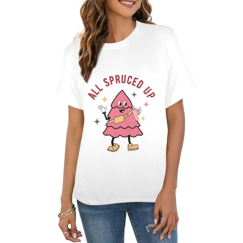 All Spruced Up, Funny Christmas Women's T-Shirt in USA Size (Two Sides Printing) (Model T78)