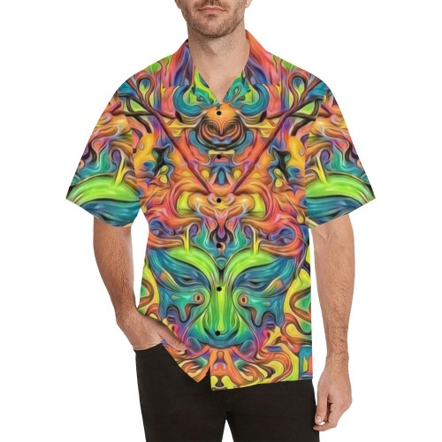 Abstract Colorful Hawaiian Shirt with Merged Design (Model T58)