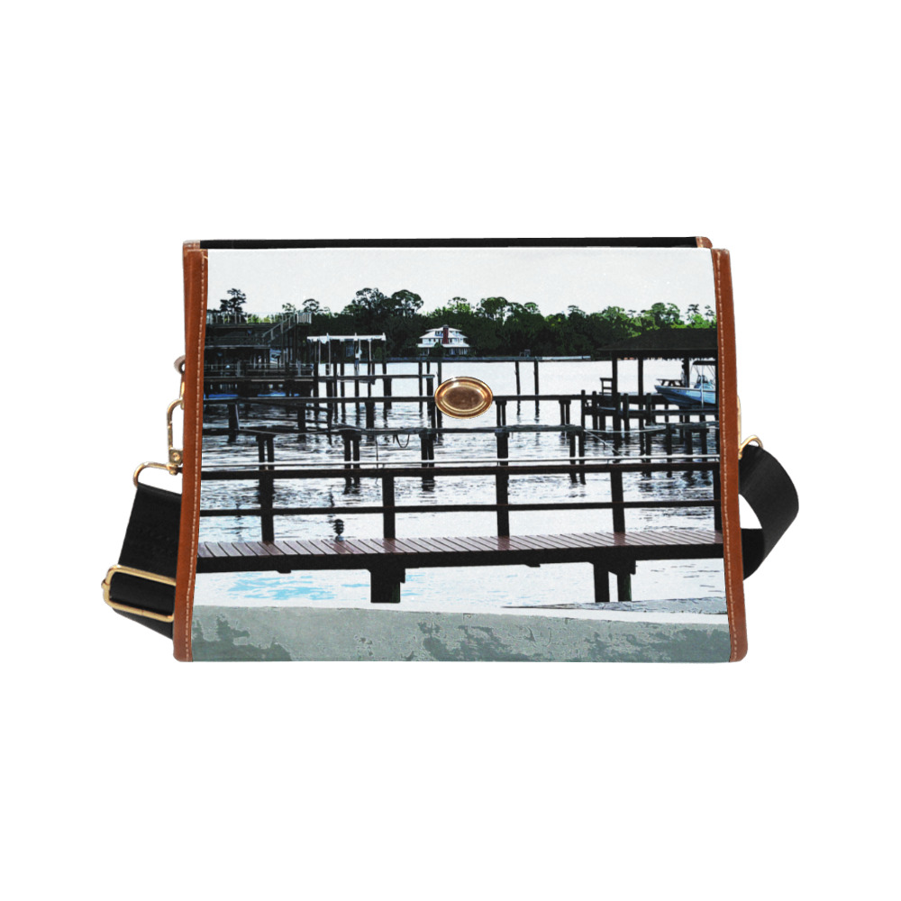 Docks On The River 7580 Waterproof Canvas Bag/All Over Print (Model 1641)