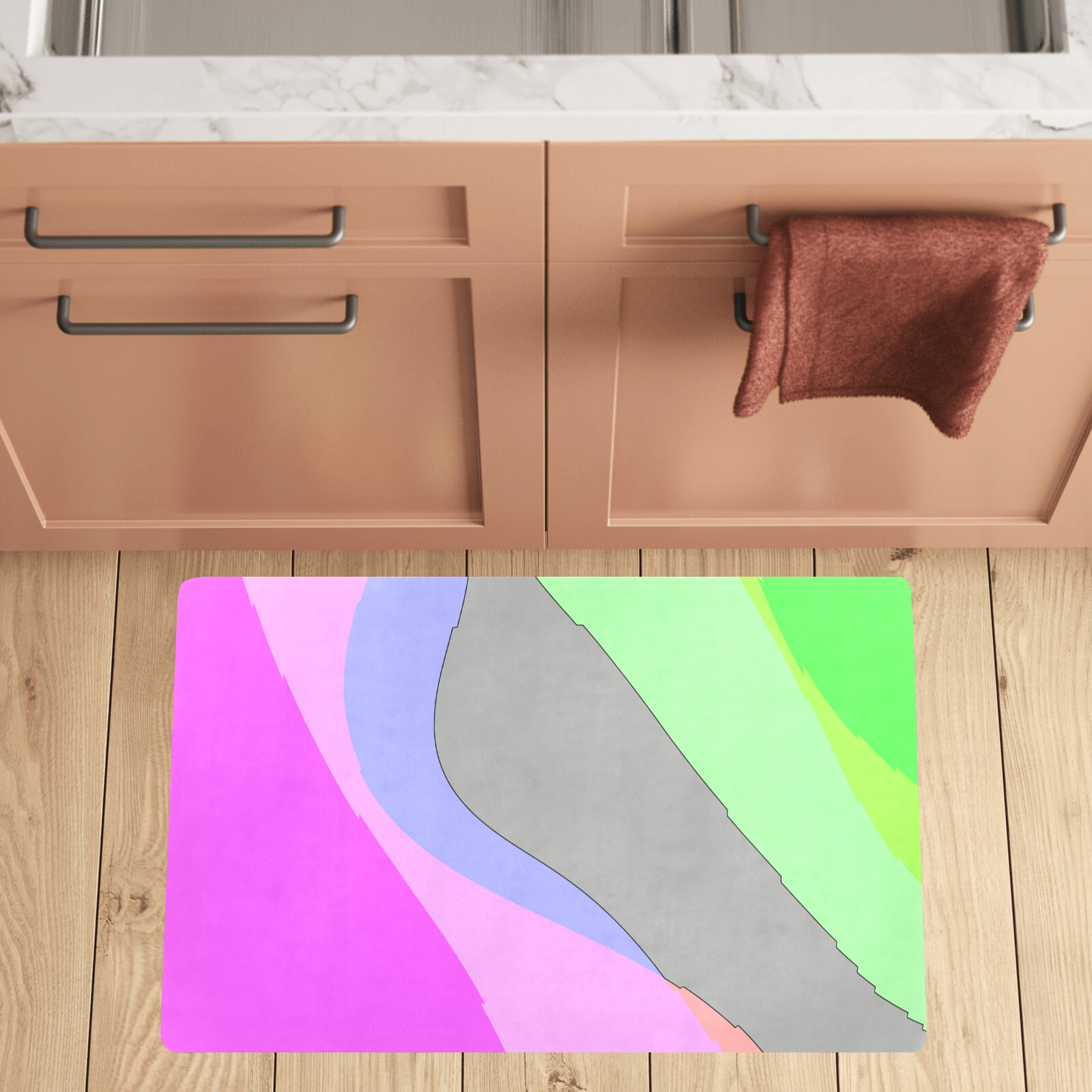 Abstract 703 - Retro Groovy Pink And Green Kitchen Mat 32"x20"