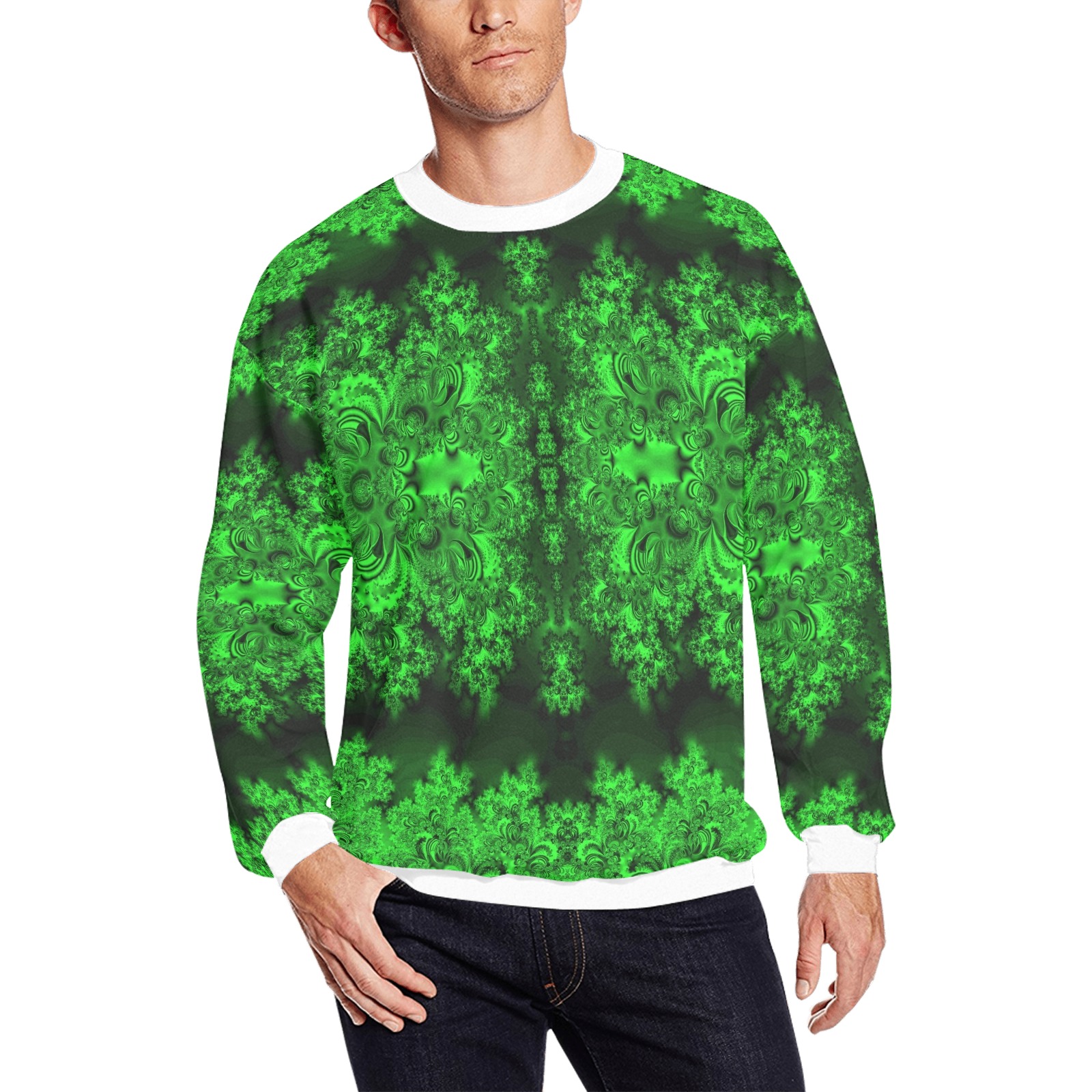 Frost on the Evergreens Fractal All Over Print Crewneck Sweatshirt for Men (Model H18)