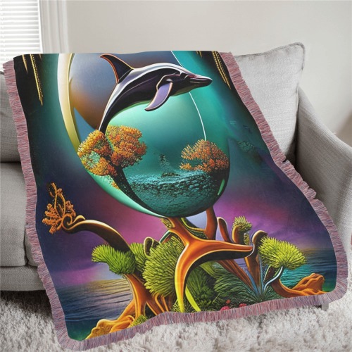 Out Of This World Spheres Dolphin Ultra-Soft Fringe Blanket 60"x80" (Mixed Pink)