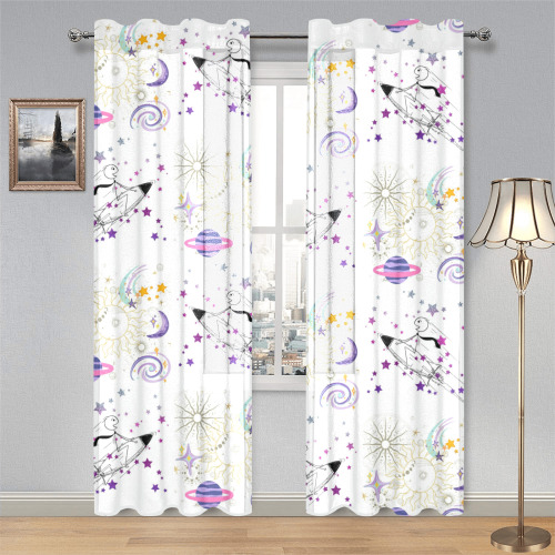 Time and Spaceman Patchwork Pattern Gauze Curtain 28"x84" (Two-Piece)