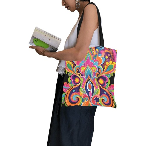 Abstract Retro Hippie Paisley Floral All Over Print Canvas Tote Bag/Small (Model 1697)