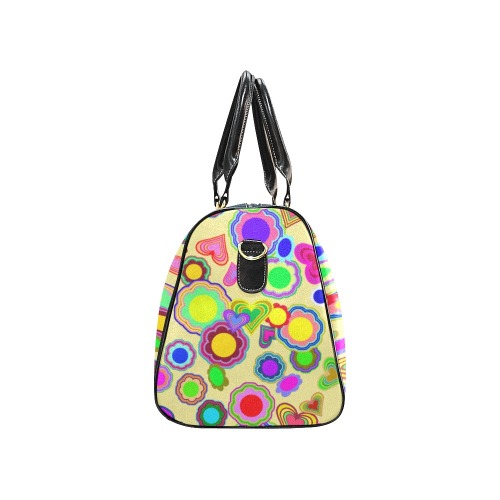 Groovy Hearts and Flowers Yellow New Waterproof Travel Bag/Small (Model 1639)