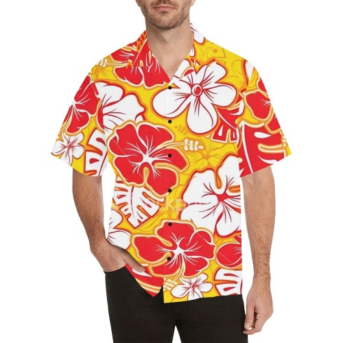 Hibiscus Flowers Hawaiian Shirt with Merged Design (Model T58)