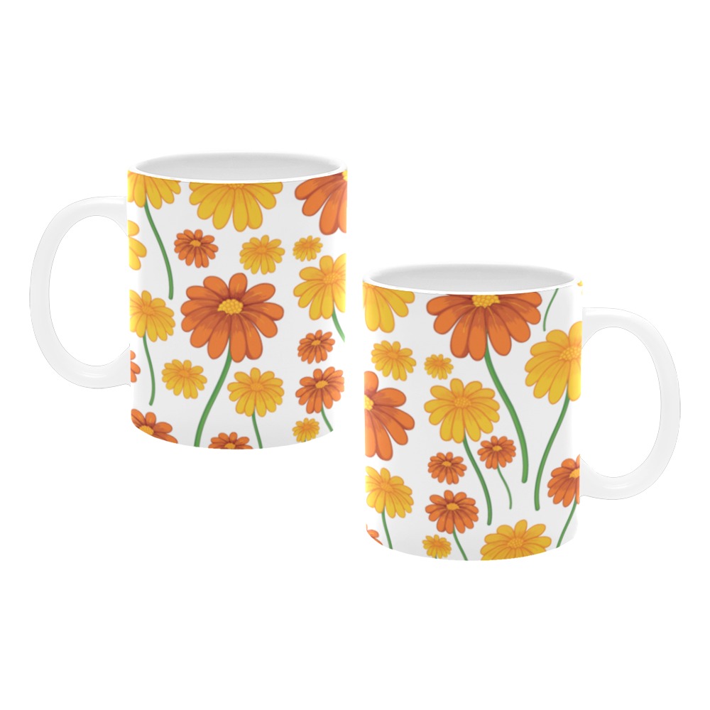 Orange and yellow floral pattern White Mug(11OZ)