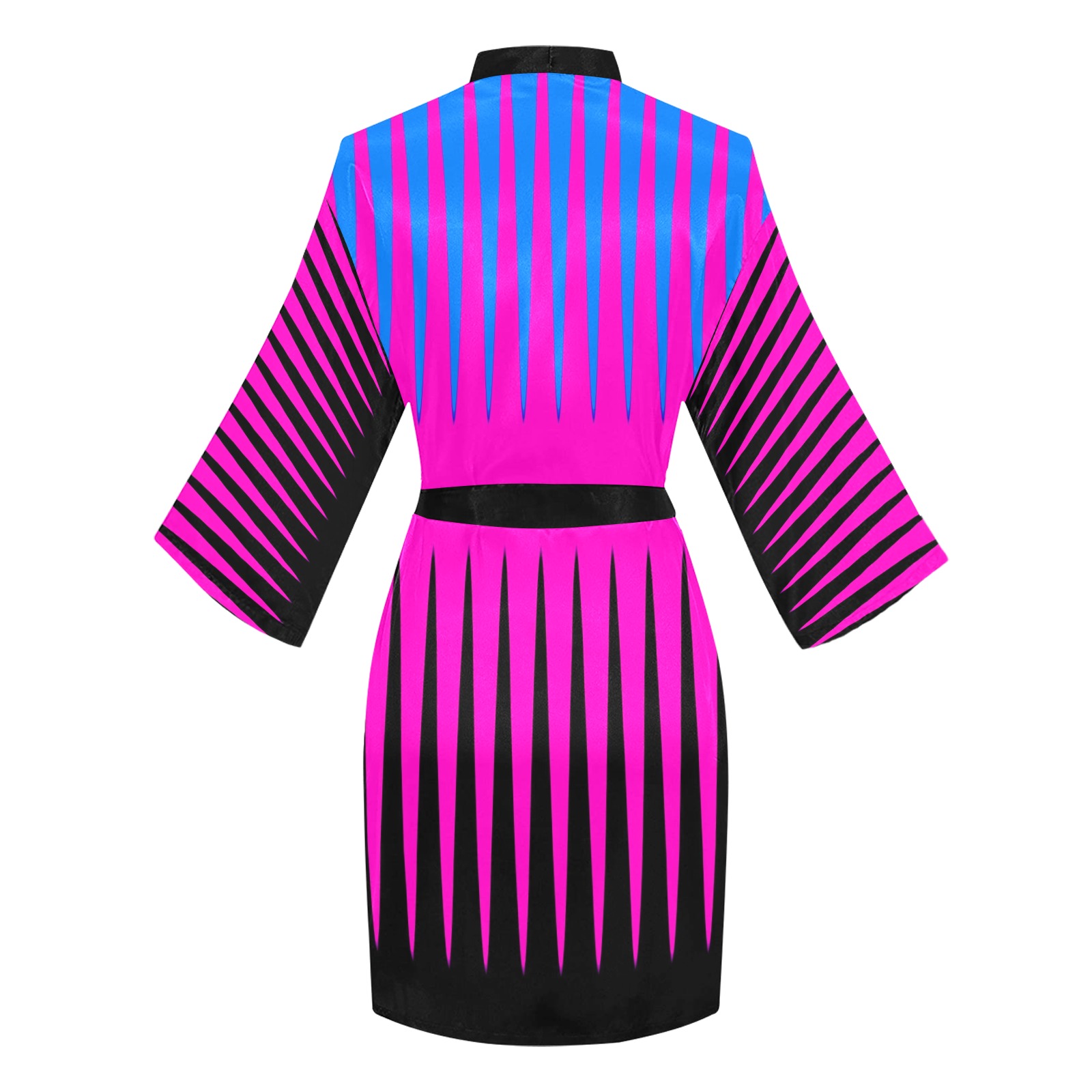 Wave Design Pink Blue and Black Long Sleeve Kimono Robe