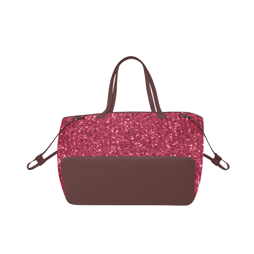 Magenta dark pink red faux sparkles glitter Clover Canvas Tote Bag (Model 1661)