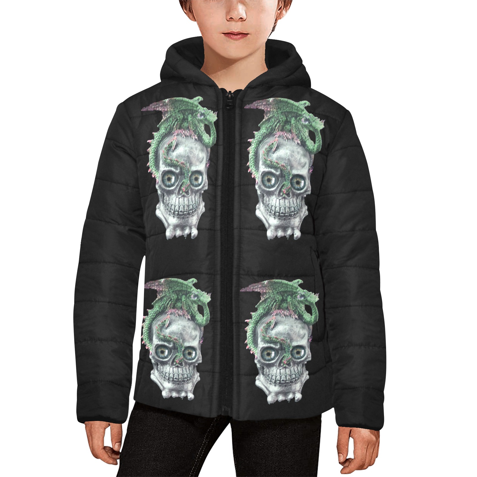 skull 4 Kids' Padded Hooded Jacket (Model H45)