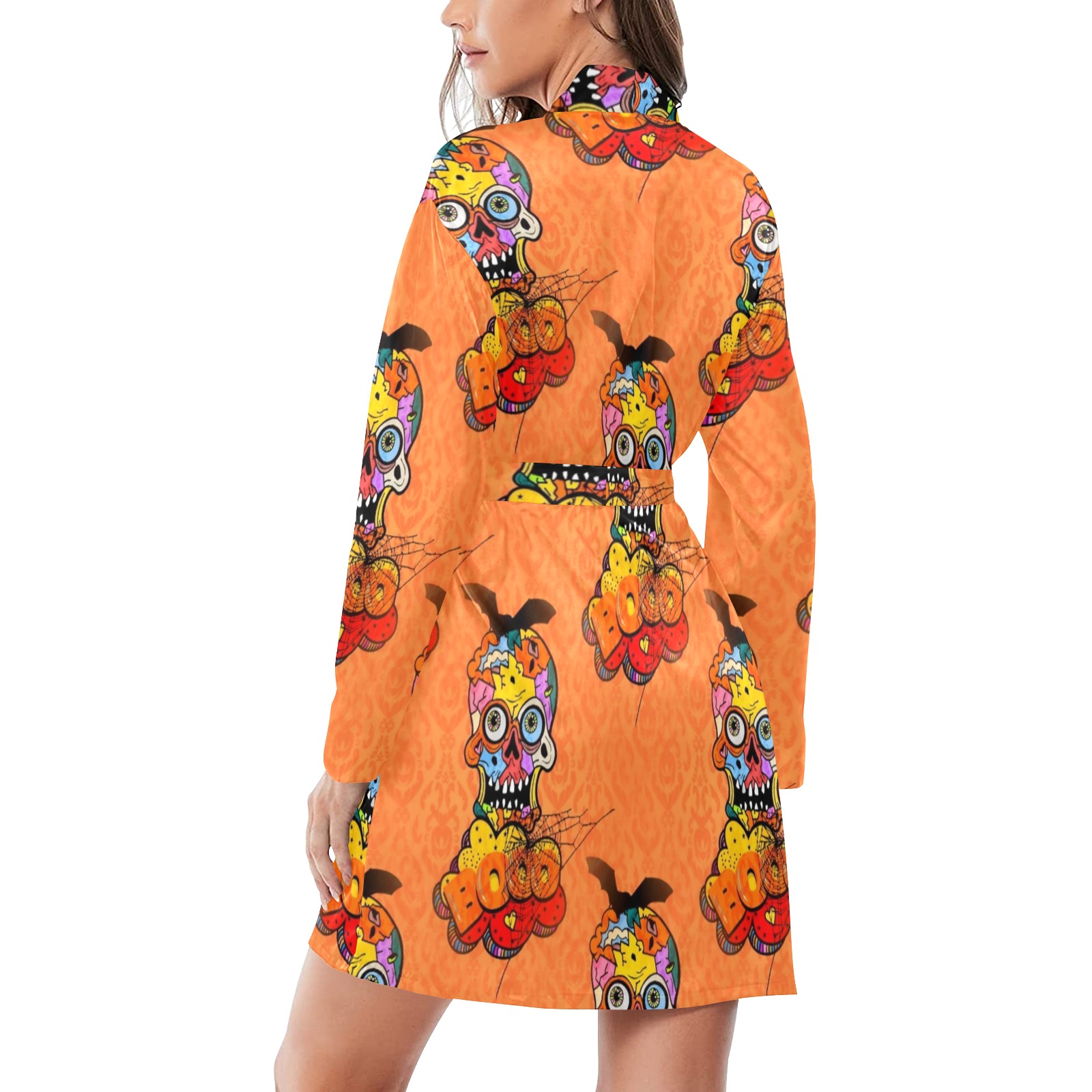 Halloween Pop Art by Nico Bielow Women's Long Sleeve Belted Night Robe