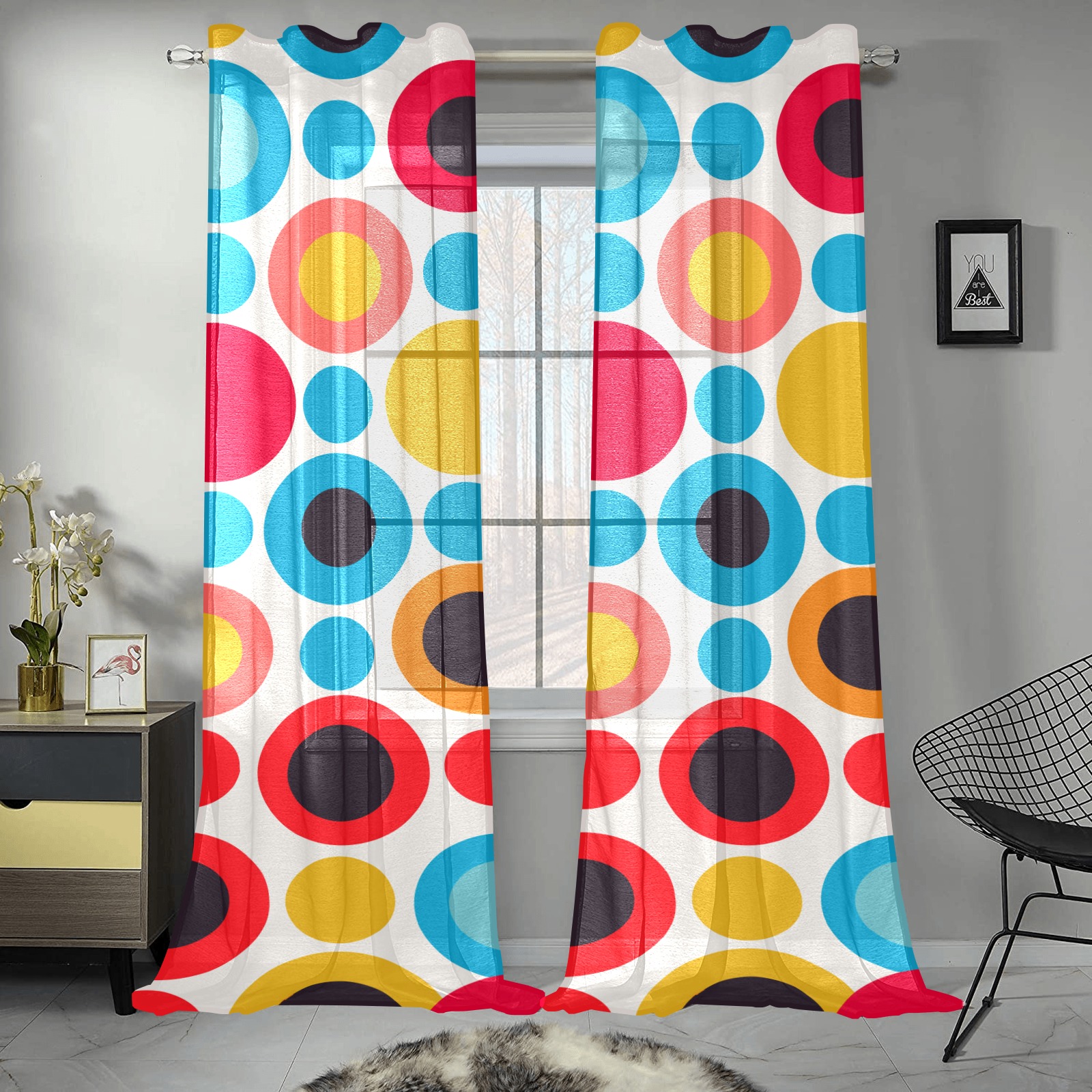 Fantasy irregular polka dot pattern on white art. Gauze Curtain 28"x95" (Two-Piece)