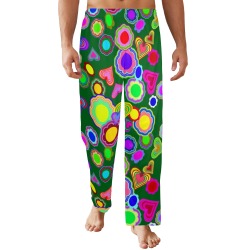 Groovy Hearts and Flowers Green Men's Pajama Trousers Without Pockets