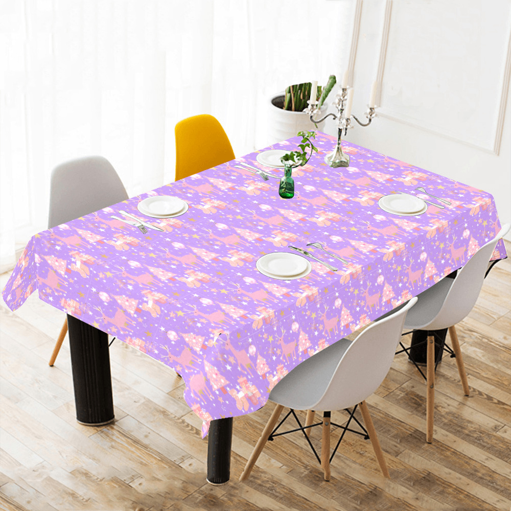 Pink and Purple and Gold Christmas Design Cotton Linen Tablecloth 60"x 104"