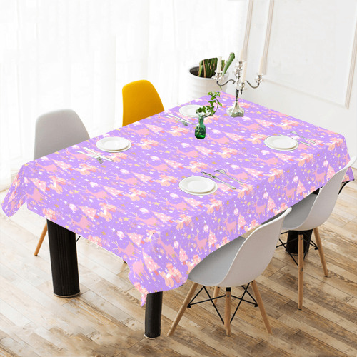 Pink and Purple and Gold Christmas Design Cotton Linen Tablecloth 60"x 104"