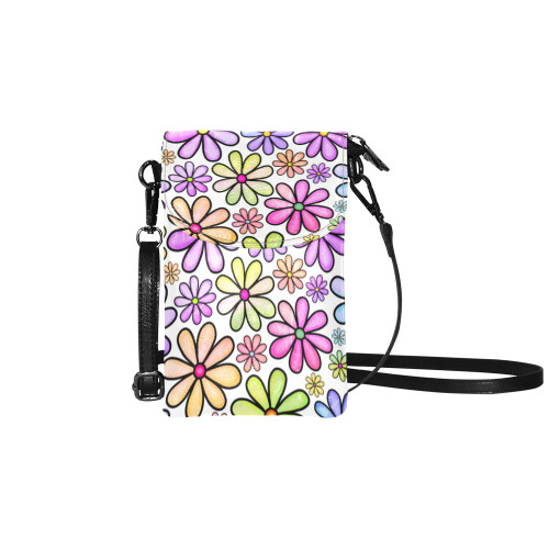 Watercolor Rainbow Doodle Daisy Flower Pattern Small Cell Phone Purse (Model 1711)