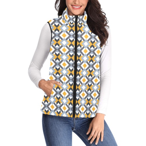 Retro Angles Abstract Geometric Pattern Women's Padded Vest Jacket (Model H44)