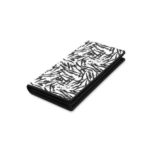 Brush Stroke Black and White Women's Leather Wallet (Model 1611)