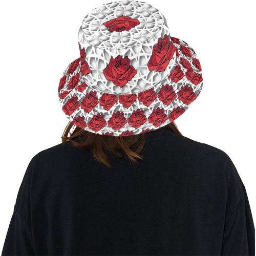 Spanish Rose - red and white Unisex Summer Bucket Hat