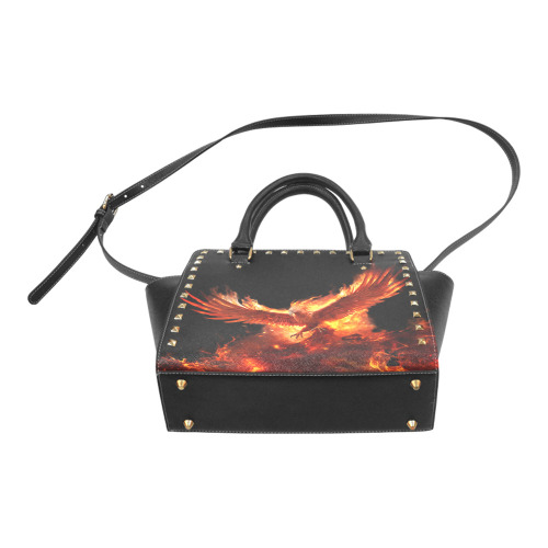 Phoenix Rising on Black Rivet Shoulder Handbag (Model 1645)