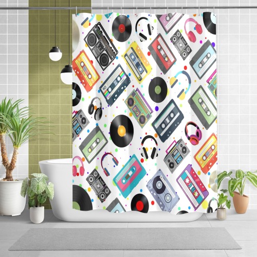 Retro Music Artistic Shower Curtain 69" x 70" Shower Curtain 69"x70"