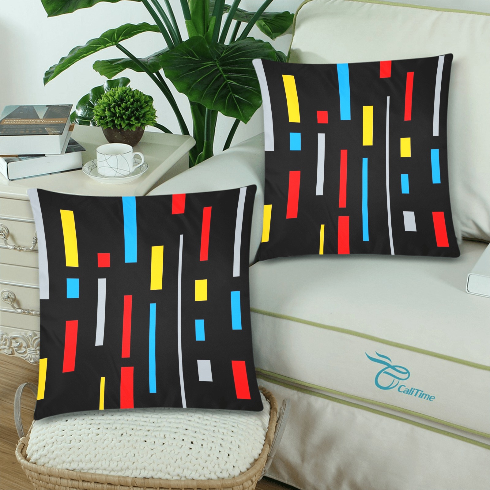 Geometric Shapes on Black Background Custom Zippered Pillow Cases 18"x 18" (Twin Sides) (Set of 2)
