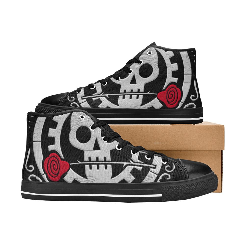 Skull Red Rose Women's Classic High Top Canvas Shoes (Model 017)