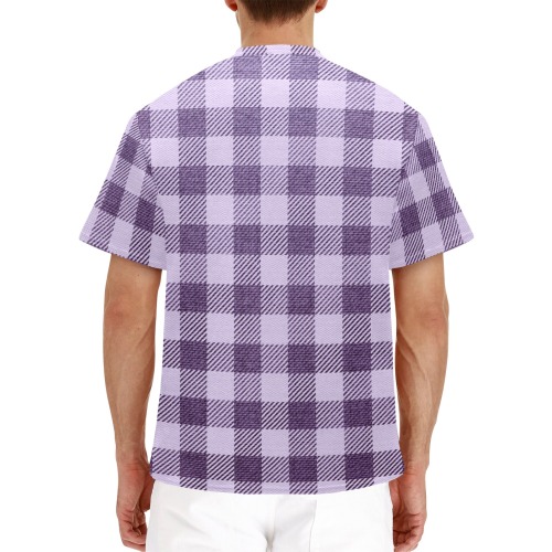 Pastel Purple Plaid Men's Henley T-Shirt (Model T75)