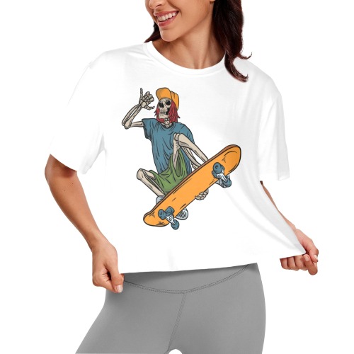 Funky skeleton skating design Women's Cropped T-shirt (Model T80)
