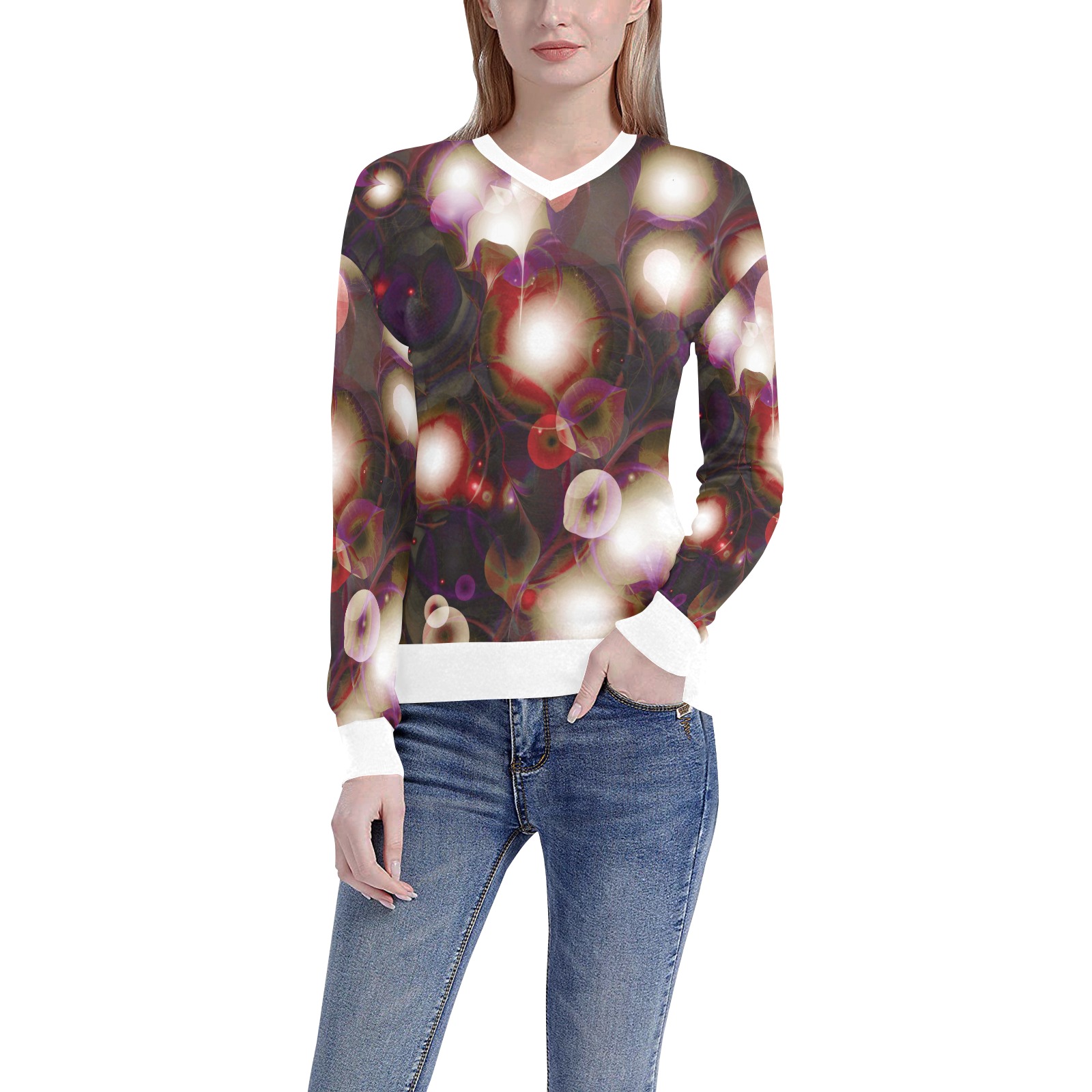 melting bubbles7 Women's All Over Print V-Neck Sweater (Model H48)