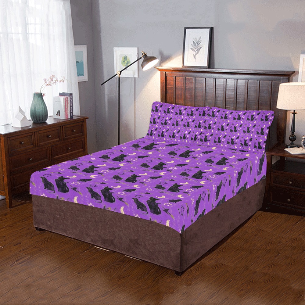 Painted Cats and Witch Hats 3-Piece Bedding Set