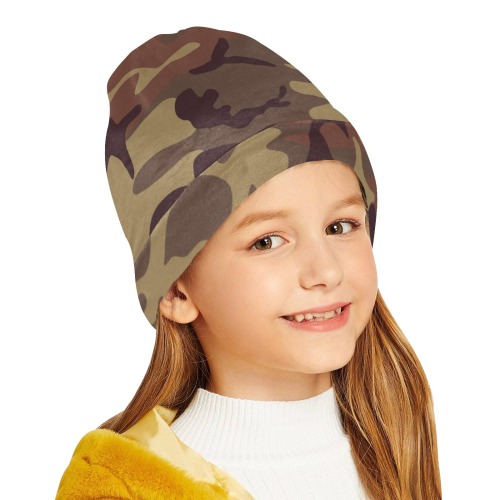 Camo Dark Brown All Over Print Beanie for Kids