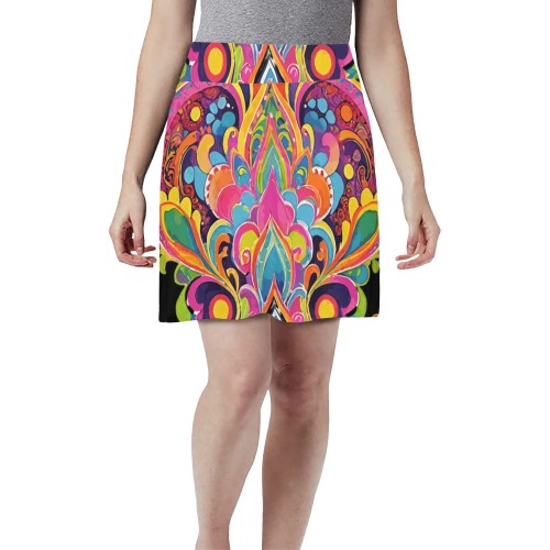 Abstract Retro Hippie Floral Paisley Women's Athletic Skirt (Model D64)