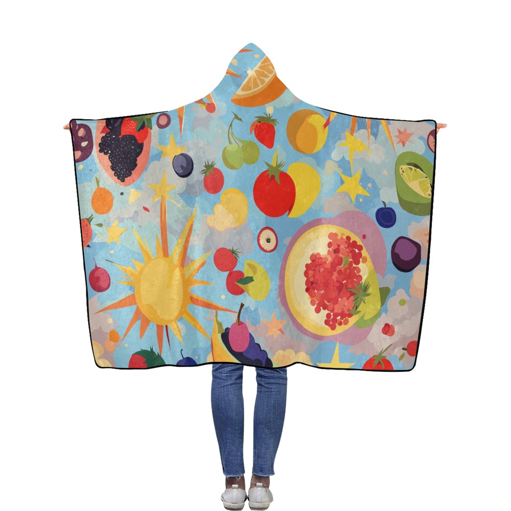 Fantasy fruits, shining suns and stars funny art. Flannel Hooded Blanket 50''x60''