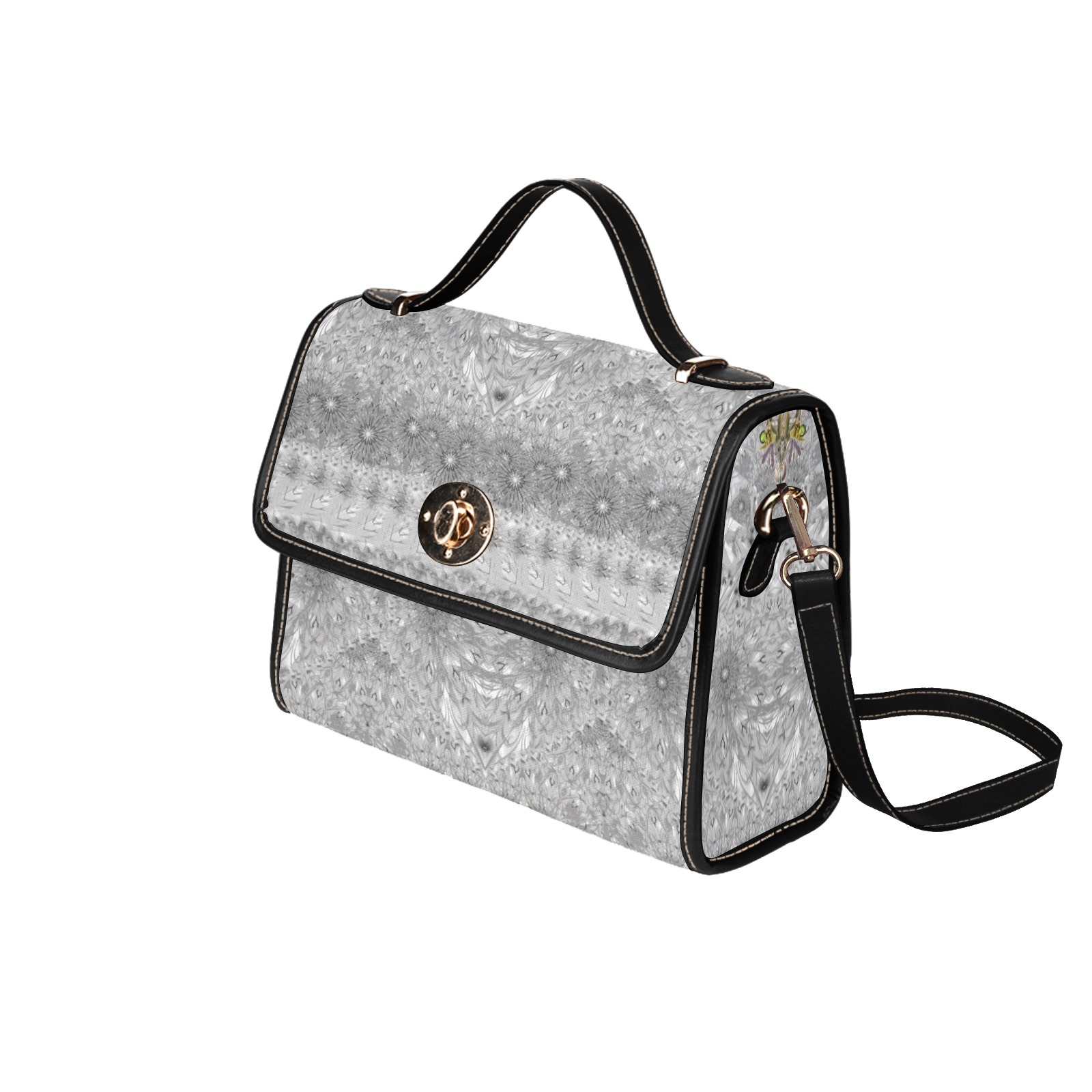 flowers and jewels gray Waterproof Canvas Bag-Black (All Over Print) (Model 1641)