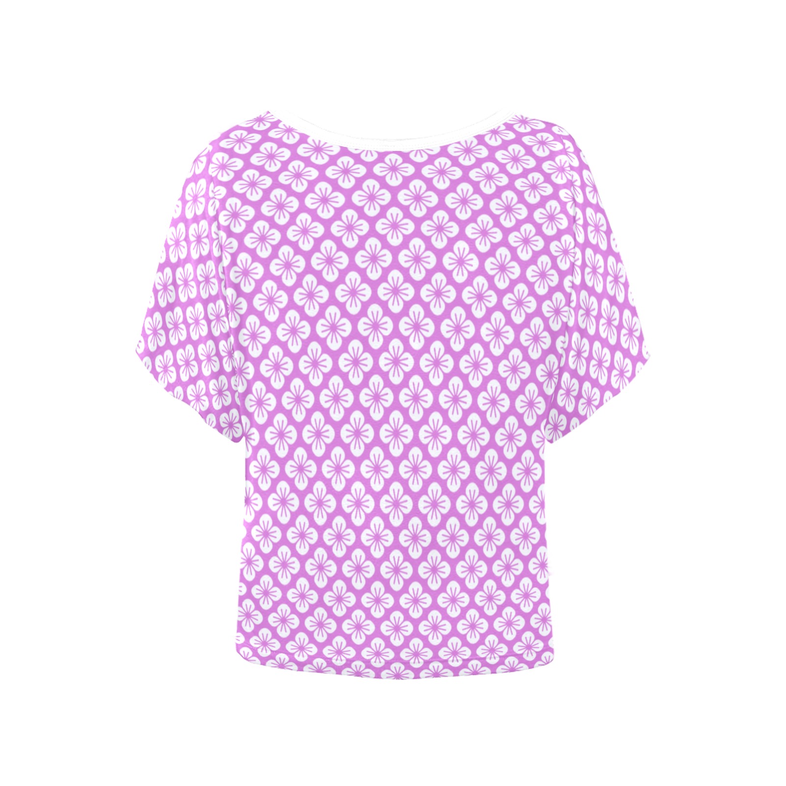 Simple Lavender and White Abstract Floral Women's Batwing-Sleeved Blouse T shirt (Model T44)