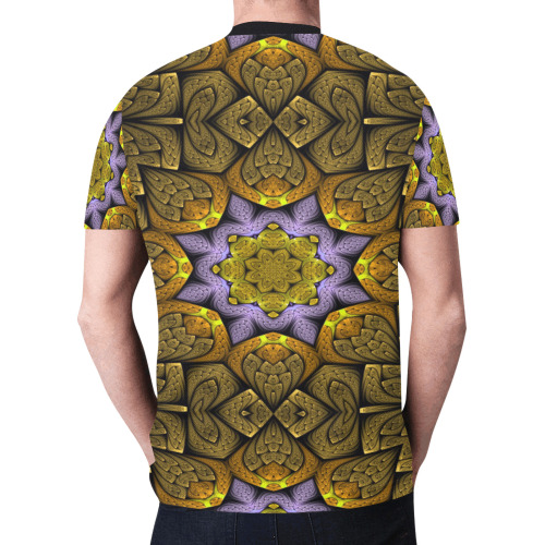 Yellow Fractal mandala New All Over Print T-shirt for Men (Model T45)
