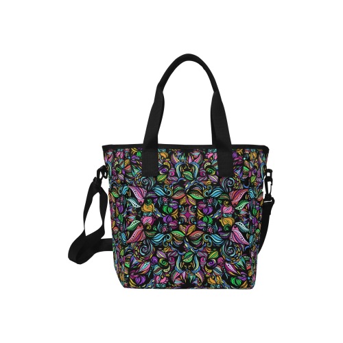 Whimsical Blooms Insulated Tote Bag with Shoulder Strap (Model 1724)