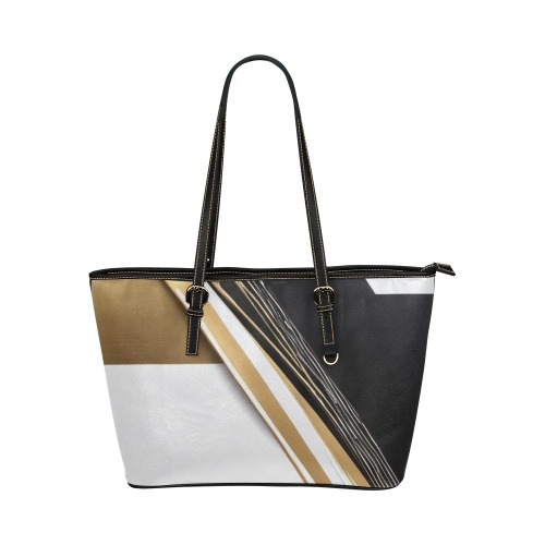 Black/White/Gold Design Leather Tote Bag/Large (Model 1651)