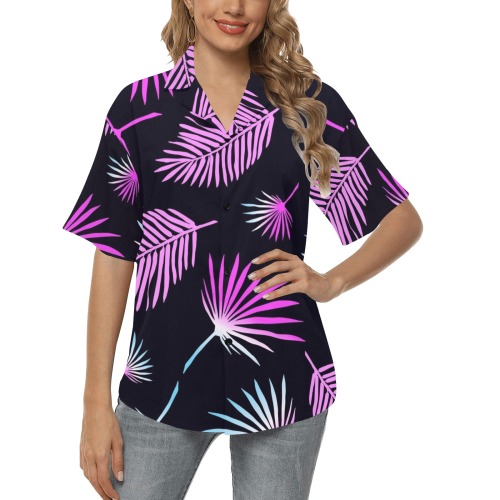 Purple Palm All Over Print Hawaiian Shirt for Women (Model T58)