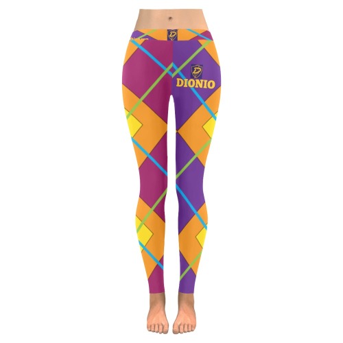 DIONIO Clothing - Ladies' Argyle Purple,Bergundy & Gold Leggings Women's Low Rise Leggings (Invisible Stitch) (Model L05)