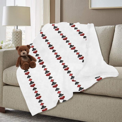 Black and Red Playing Card Shapes / White Ultra-Soft Micro Fleece Blanket 40"x50" (Thick)