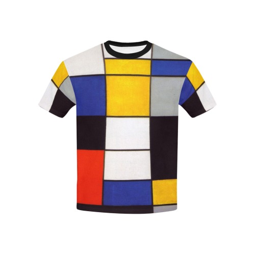Composition A by Piet Mondrian Kids' Mesh Cloth T-Shirt with Solid Color Neck (Model T40)