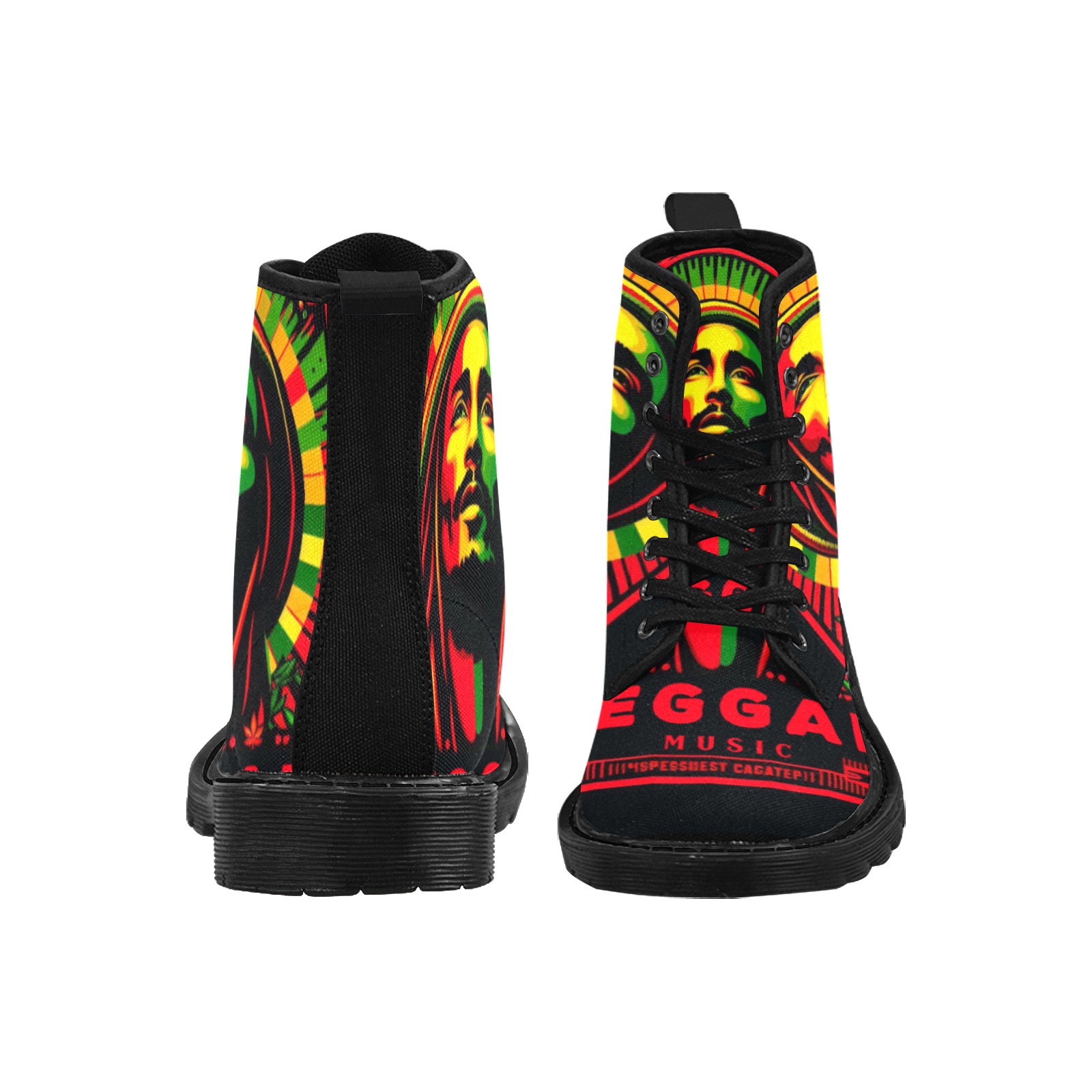 I LOVE REGGAE Martin Boots for Women (Black) (Model 1203H)