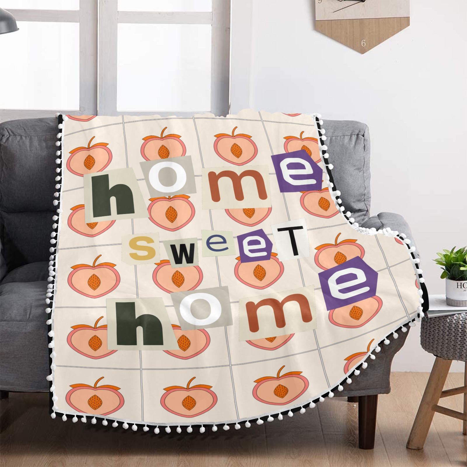 Home Sweet Home Blanket Pom Pom Fringe Blanket 30"x40"
