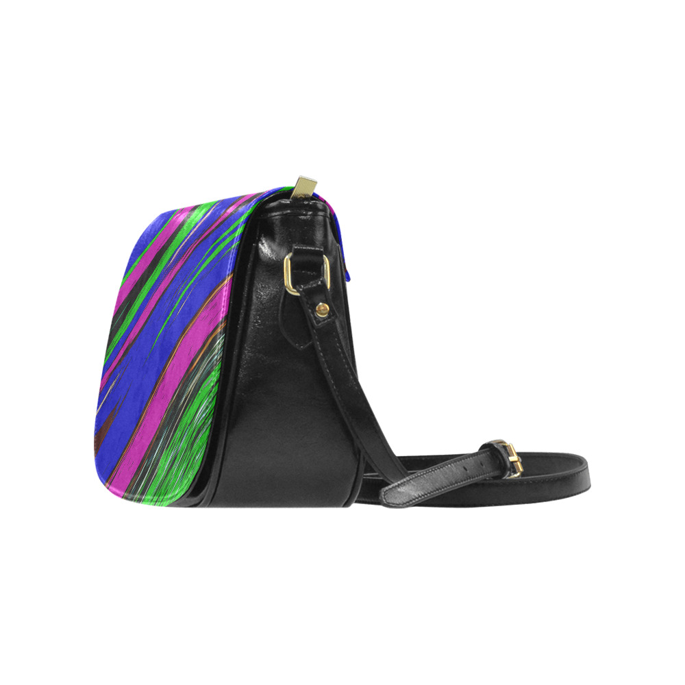 Diagonal Green Blue Purple And Black Abstract Art Classic Saddle Bag/Large (Model 1648)