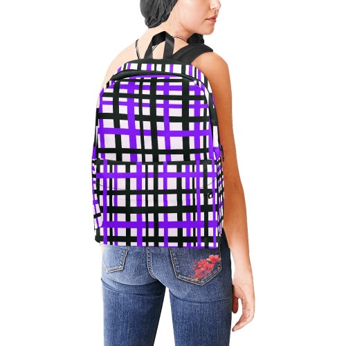 Interlocking Stripes Black White Purple Unisex Classic Backpack (Model 1673)
